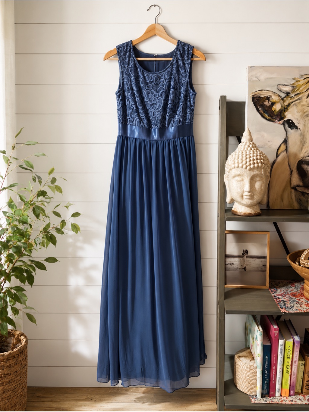 Ever Pretty Dusty Blue Lace Bodice Maxi Dress